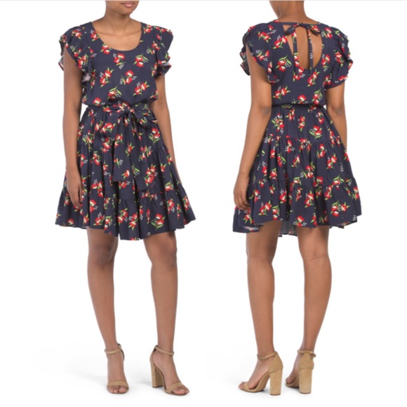 Jill Stuart Floral-Jacquard Flutter-Sleeve Dress - Picture 2 of 9